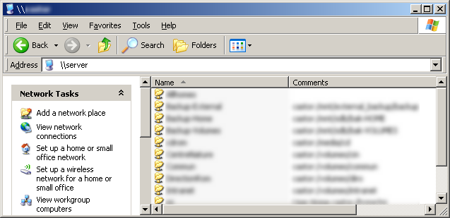 Windows Explorer view of shared folders on \\server
